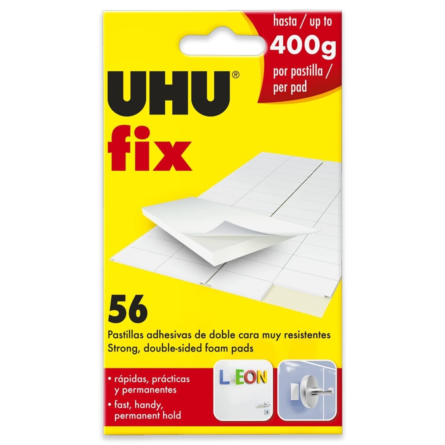 UHU Fix - Double Sided Sticky Glue Foam Pads - Strong Wall Adhesive Strips - Pack of 56